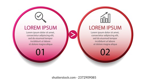infographic template design, minimalist concept, interconnected circles with 2 steps, lines and colors in each step, good for your business presentation