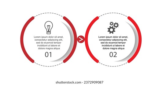 infographic template design, minimalist concept, interconnected circles with 2 steps, lines and colors in each step, good for your business presentation