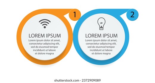 Infografik-Template-Design, minimalistisches Konzept, vernetzte Kreise mit 2 Stufen, Linien und Farben in jedem Schritt, gut für Ihre Geschäftspräsentation