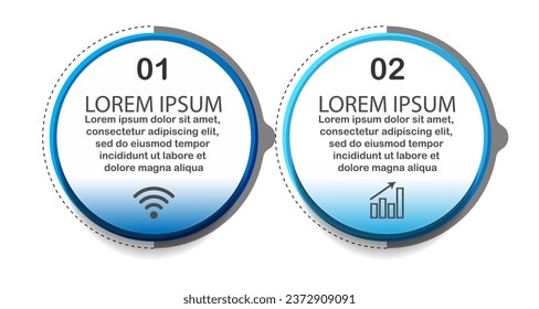 infographic template design, minimalist concept, interconnected circles with 2 steps, lines and colors in each step, good for your business presentation