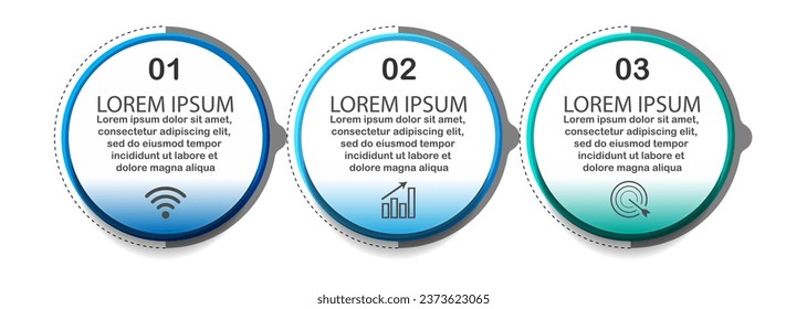 infographic template design, minimalist concept, interconnected circles with 3 steps, lines and colors in each step, good for your business presentation