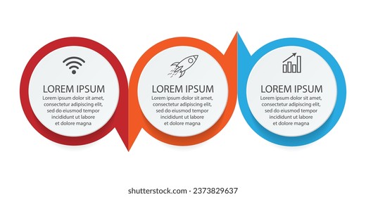 infographic template design, minimalist concept, interconnected circles with 3 steps, lines and colors in each step, good for your business presentation