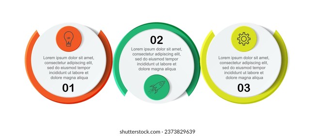 infographic template design, minimalist concept, interconnected circles with 3 steps, lines and colors in each step, good for your business presentation