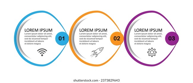 diseño de plantillas de infografía, concepto minimalista, círculos interconectados con 3 pasos, líneas y colores en cada paso, bueno para su presentación de negocios