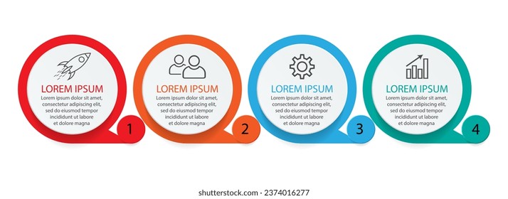 infographic template design, minimalist concept, interconnected circles with 4 steps, lines and colors in each step, good for your business presentation