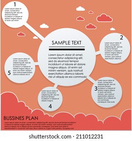 infographic template design on red with clouds