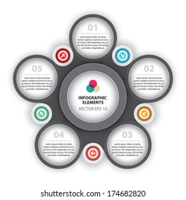 Infographic template design - Original geometric round shapes with shadows. Great to display data and information with modern style.