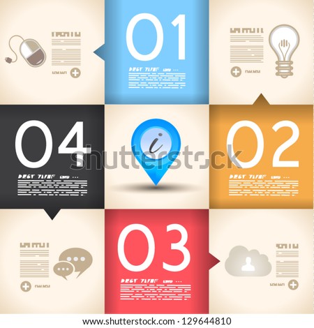 Infographic template design - Original geometric paper shapes with shadows. Ideal to display data and informations with modern style.