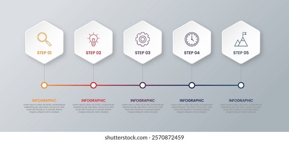 Infographic template design process. Timeline business data visualization process with icons.