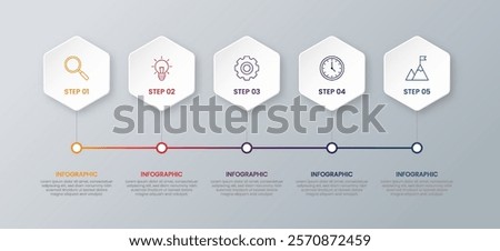 Infographic template design process. Timeline business data visualization process with icons.