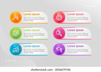 Infographic template design vector. Abstract element with 6 business options with marketing icon for presentation