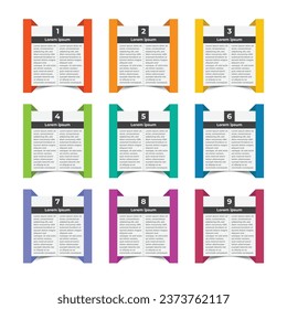 Infographic template designed for presenting diagrams, graphs, and business concepts, featuring nine phases. Vector