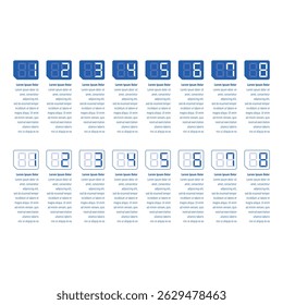 infographic template with digital numbers. information template with electronic numbers. eight steps information template. infographic template for business, education, annual report, magazine