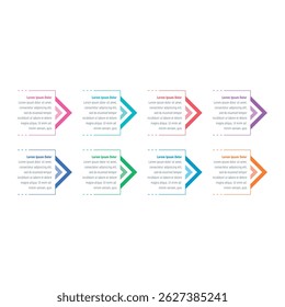 infographic template with eight options. colorful arrows infographic template. infographic template for business, education, annual report, magazine