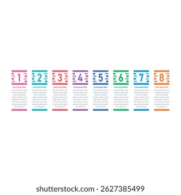 Plantilla de infografía con ocho opciones. Plantilla de infografía numérica. Plantilla de infografía para negocios, educación, informe anual, revista