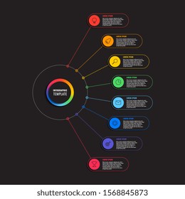 infographic template with eight round elements on black background. modern business process visualisation with thin line marketing icons. vector illustration easy to edit and customize. eps 10