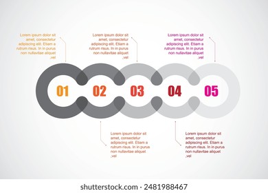 Infographic template element with line style and five step or option. circle 5 steps