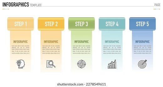 Infographic template or element as a vector with 5 step, process, option, colorful column, rectangular, rectangle, icons for sale slide, minimal, simple, modern style on white background, origami