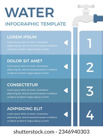 Infographic template with faucet and four elements with numbers and text, vector eps10 illustration