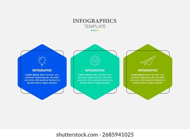 Plantilla de infografía con 3 pasos con iconos, diseñada para conceptos de negocio. Ideal para presentaciones, Anuncios, diseños de flujos de trabajo, diagramas de procesos, diagramas de flujo y visualización de datos.