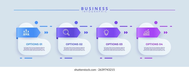Infographic template featuring 4 steps with icons, designed for business concepts. Ideal for presentations, banners, workflow layouts, process diagrams, flowcharts, and data visualization.