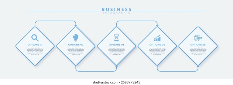 Infographic template featuring 5 steps with icons, designed for business concepts. Ideal for presentations, banners, workflow layouts, process diagrams, flowcharts, and data visualization.