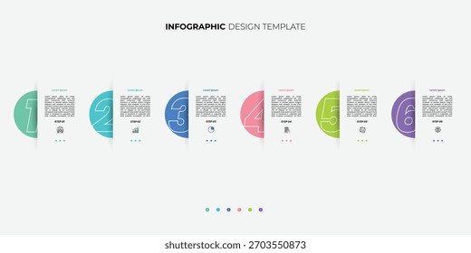 Plantilla de infografía con 6 pasos con iconos, diseñada para conceptos de negocio. Ideal para presentaciones, Anuncios, diseños de flujo de trabajo, diagramas de procesos, diagramas de flujo.