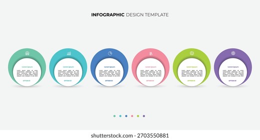 Plantilla de infografía con 6 pasos con iconos, diseñada para conceptos de negocio. Ideal para presentaciones, Anuncios, diseños de flujo de trabajo, diagramas de procesos, diagramas de flujo.