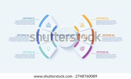 Infographic template featuring 6 steps with icons, designed for business concepts. Ideal for presentations, banners, workflow layouts, process diagrams, flowcharts, and data visualization.