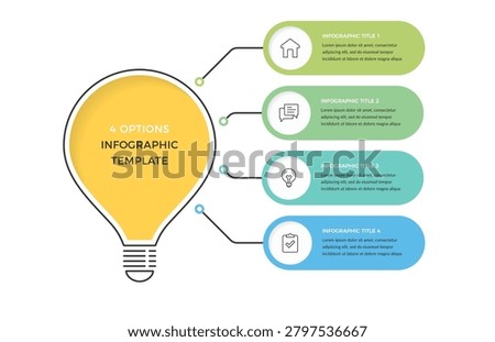 Infographic template featuring a central lightbulb shape with four connecting horizontal banners designed for business presentation, creative brainstorming, project planning, or step-by-step process visualization