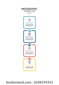 
Infographic template featuring four vertical, overlapping rounded squares with a gradient color scheme. Each square is numbered and includes an icon with adjacent placeholder text.