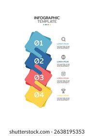 
Infographic template featuring four vertical, overlapping rounded squares with a gradient color scheme. Each square is numbered and includes an icon with adjacent placeholder text.