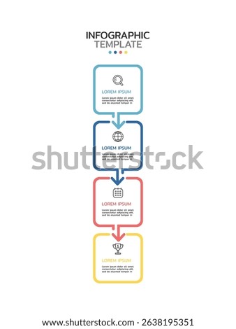 
Infographic template featuring four vertical, overlapping rounded squares with a gradient color scheme. Each square is numbered and includes an icon with adjacent placeholder text.