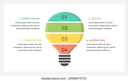 Infographic template featuring a light bulb with four distinct elements, symbolizing innovative ideas and highlighting key concepts or steps, vector eps10 illustration