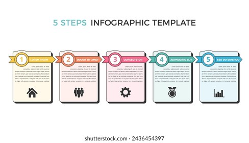 Infographic template with five arrows with place for icons and text, vector eps10 illustration