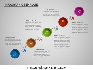 Infographic template with five color step icons and arrows and place for your text