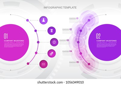 Infographic template with five colorful shapes and icons.