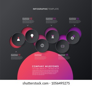 Infographic template with five colorful shapes and icons.