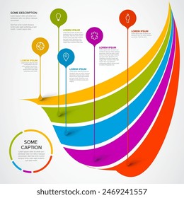 Infographic template with five droplet pointers on curved rainbow stripes. Multipurpose infographic template with five elements