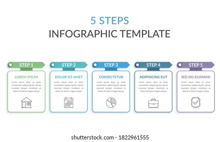 Infographic template with five elements with arrows and place for your text and icons, workflow, process chart, steps or options, vector eps10 illustration