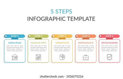 Infographic Template With Five Elements With Arrows And Place For Your Text And Icons, Workflow, Process Chart, Steps Or Options, Vector Eps10 Illustration