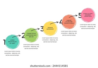 Infographic template with five elements for your text with hand drawn circles and arrows, vector eps10 illustration