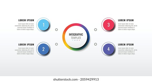Infographic template with five multicolor round realistic elements on a white background. Modern vector business data visualization with textboxes. easy to edit and customize. Eps10