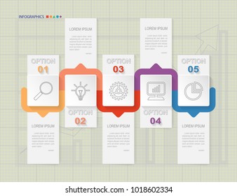 infographic template of five option on grid,charts and graphs elements 