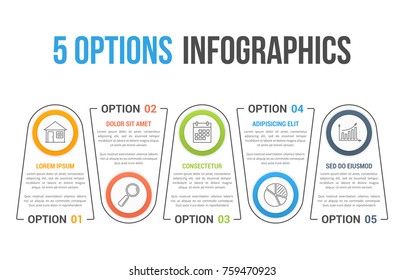 Infographic template with five options with line icons, process, workflow, vector eps10 illustration