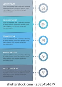 Infographic template with five rectangles for your text arranged vertically, infographics of a process, steps or workflow, vector eps10 illustration