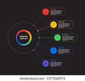 infographic template with five round elements on black background. modern business process visualisation with thin line marketing icons. vector illustration easy to edit and customize. eps 10