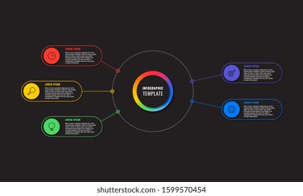 infographic template with five round elements on a black background. modern business strategy visualisation with thin line marketing icons. vector illustration easy to edit and customize. eps 10