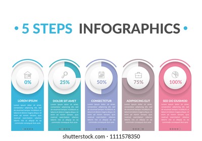 Infographic template with five round progress indicators, workflow, process chart, vector eps10 illustration