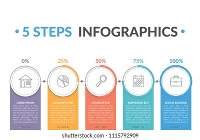 Infographic template with five round progress indicators, workflow, process chart, vector eps10 illustration